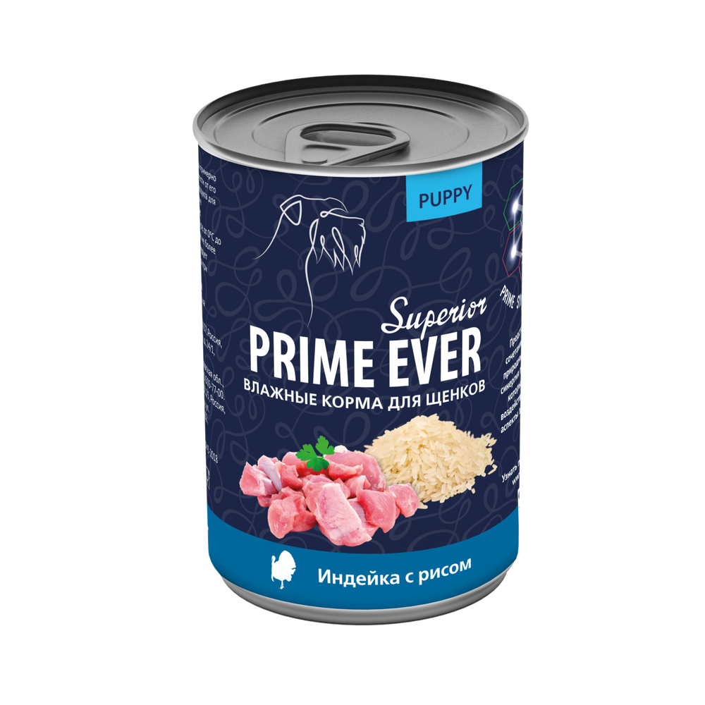 Prime Ever Superior индейка с рисом влажный корм для щенков беременных и кормящих собак жестяная банка 0,4 кг