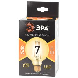 Лампа светодиодная ЭРА F-LED G95-7W-824-E27 gold 7Вт филамент шар золотистый теплый белый свет Е27 | Филаментные декоративные