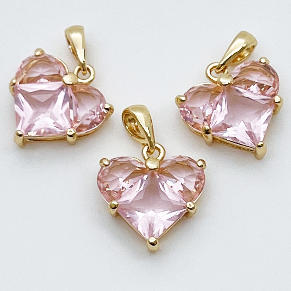 Подвеска Сердце, цвет золото+розовый, размер 14*14 мм, цена за 1 шт