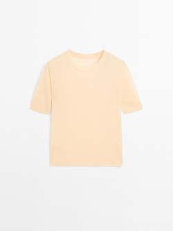 Massimo Dutti Тонкий трикотажный свитер с короткими рукавами - STUDIO, ванильный