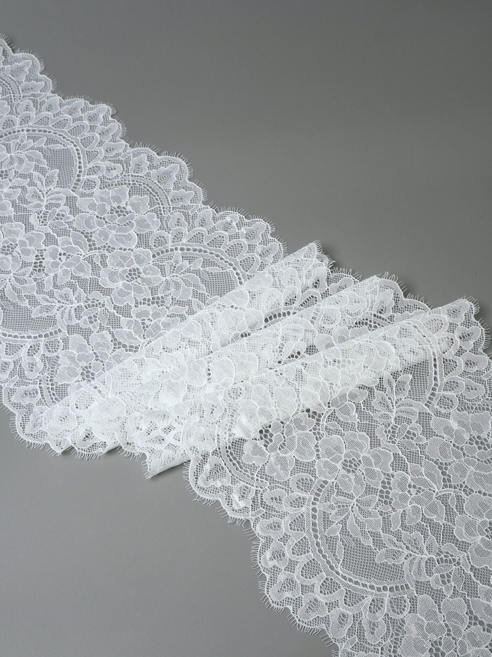 Кружево шантильи эластичное теплое белое ширина 21 см ОТРЕЗ 2 м
