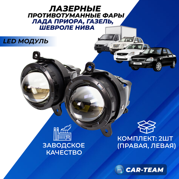 Противотуманные фары (ПТФ) Лада Приора, Шевроле Нива (2123), Газель "RuZoom" лазерные с Bi-LED модулем  (арт. RU36101)