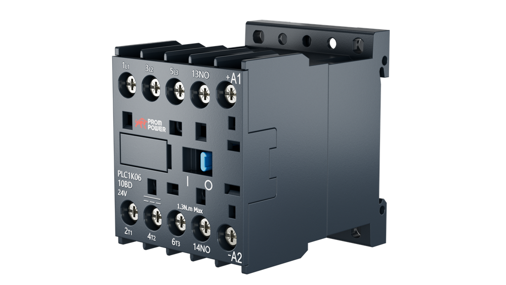 Миниконтактор Prompower PLP1K0610BD серии Pulse, ток 6А, 3 полюса, доп контакт 1НО, катушка 24DC