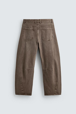 ZARA БРЮКИ BARREL FIT, КОРИЧНЕВЫЙ