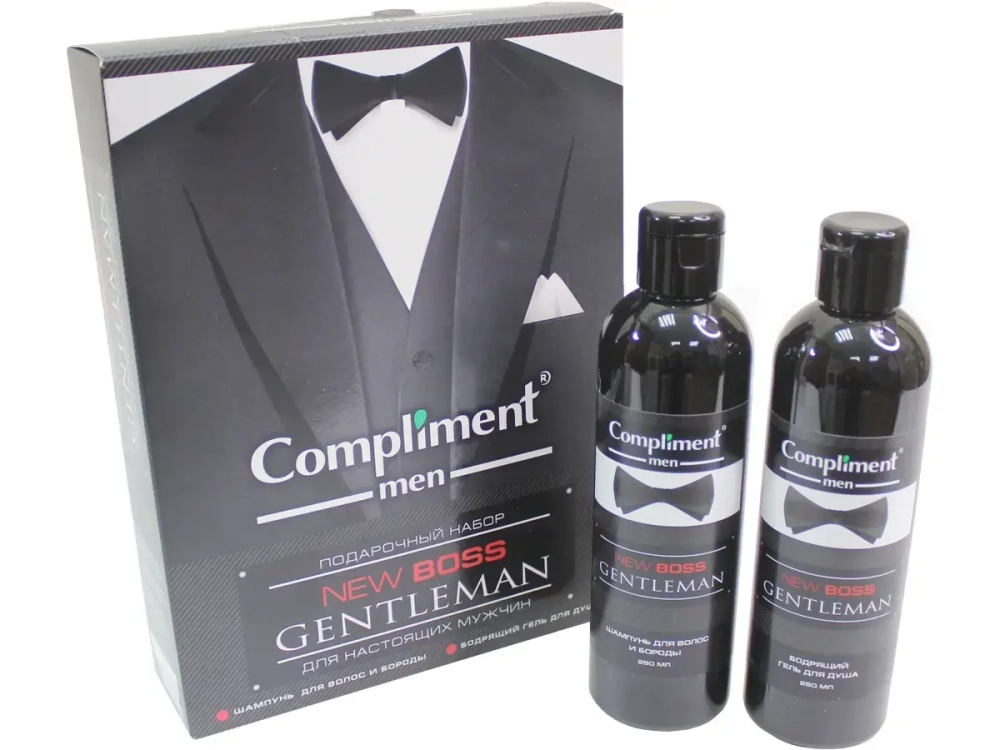 Подарочный набор Compliment men NEW BOSS Gentleman (Шампунь д/волос и бороды 250мл+Бодрящий гель д/душа)