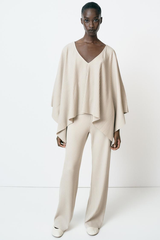 ZARA НАКИДКА АСИММЕТРИЧНОГО КРОЯ В РУБЧИК, ЭКРЮ