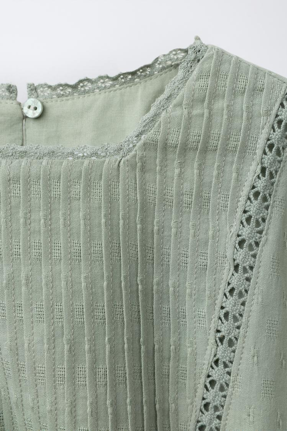 ZARA РУБАШКА С ПРОШВОЙ И ВОЛАНАМИ, МЯГКИЙ ЗЕЛЕНЫЙ