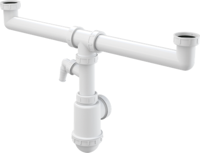 Сифон A448P для сдвоенной мойки с накидными гайками 6/4" и подводкой