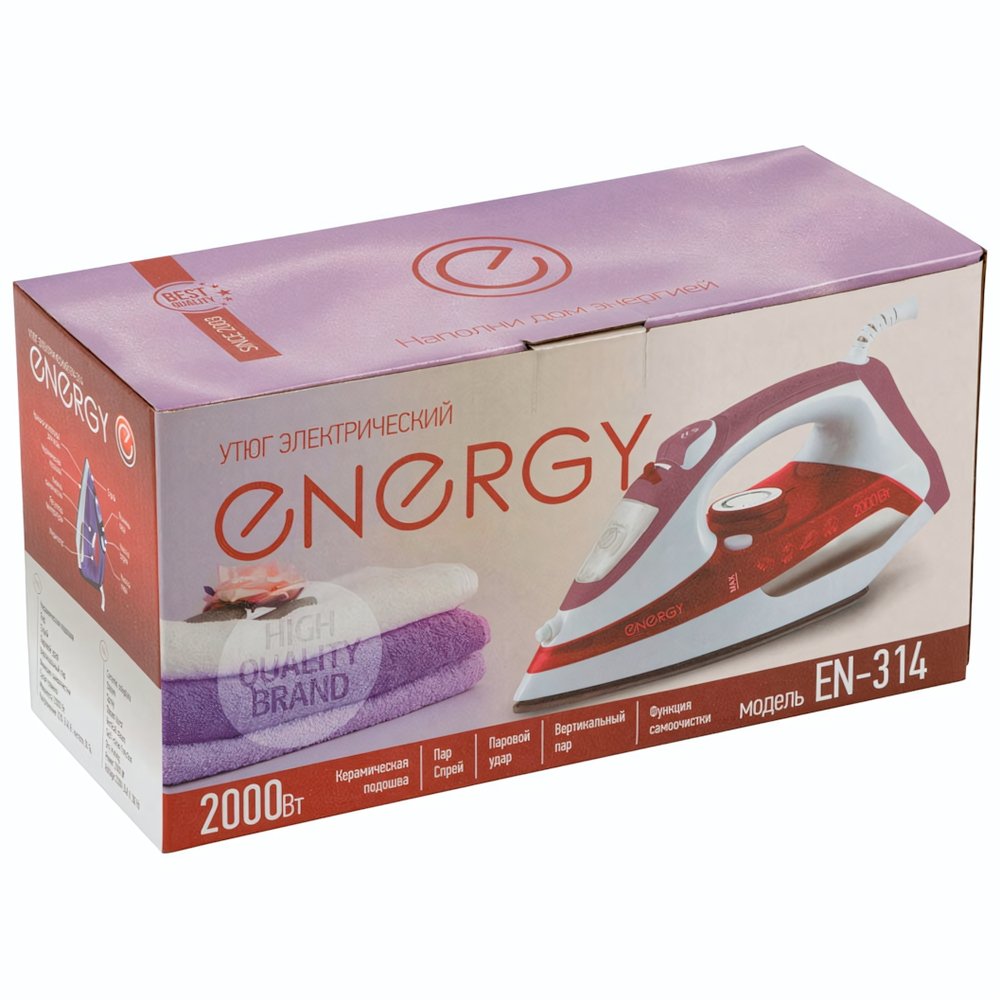 Утюг 2000Вт ENERGY EN-314 керамическая подошва, красный