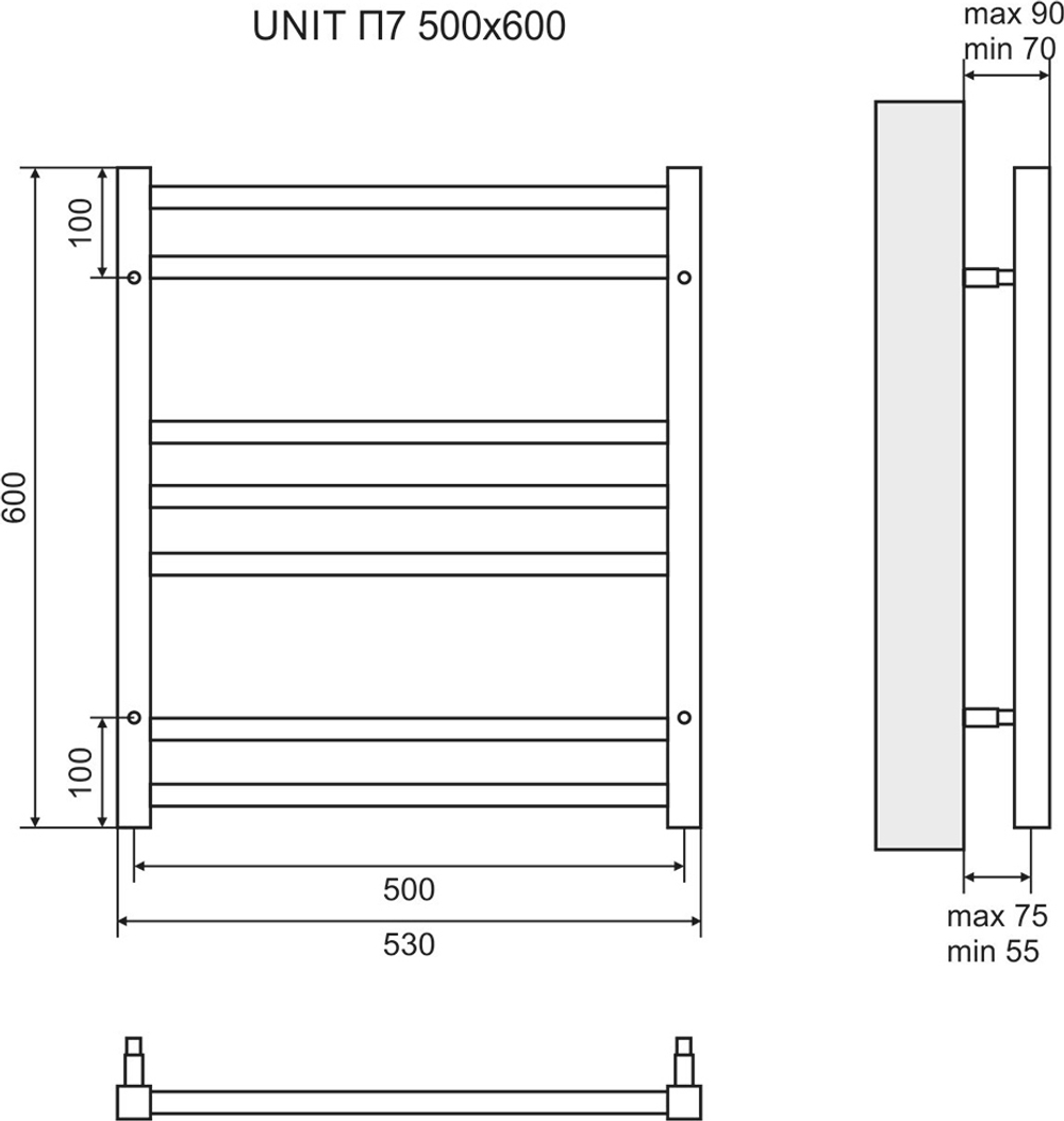 Полотенцесушитель электрический Lemark Unit П7 LM45607EBL 500x600, левый/правый, черный