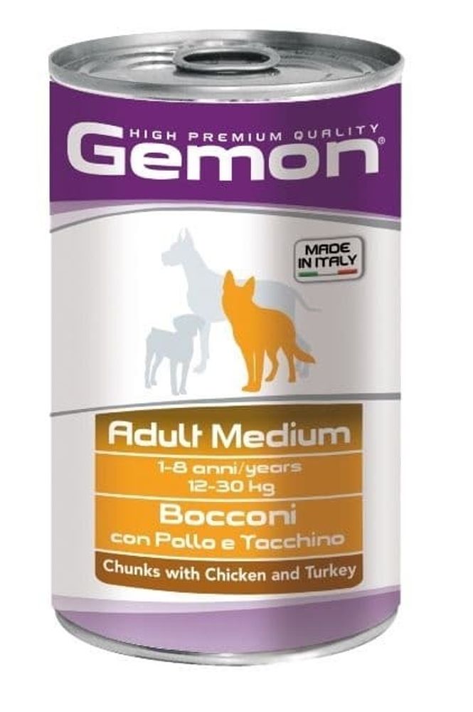 Gemon 1250г Dog Medium консервы для собак средних пород кусочки курицы с индейкой