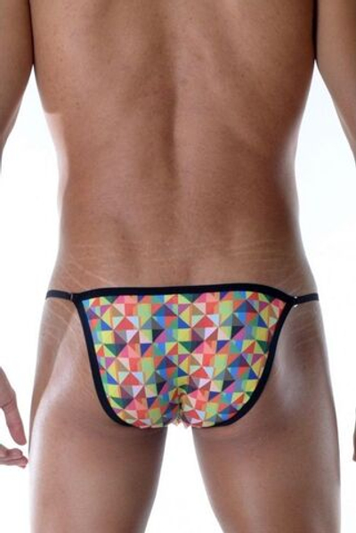 Яркие мужские трусы-танга с геометрическим принтом (Размер: S) (Цвет: разноцветный)