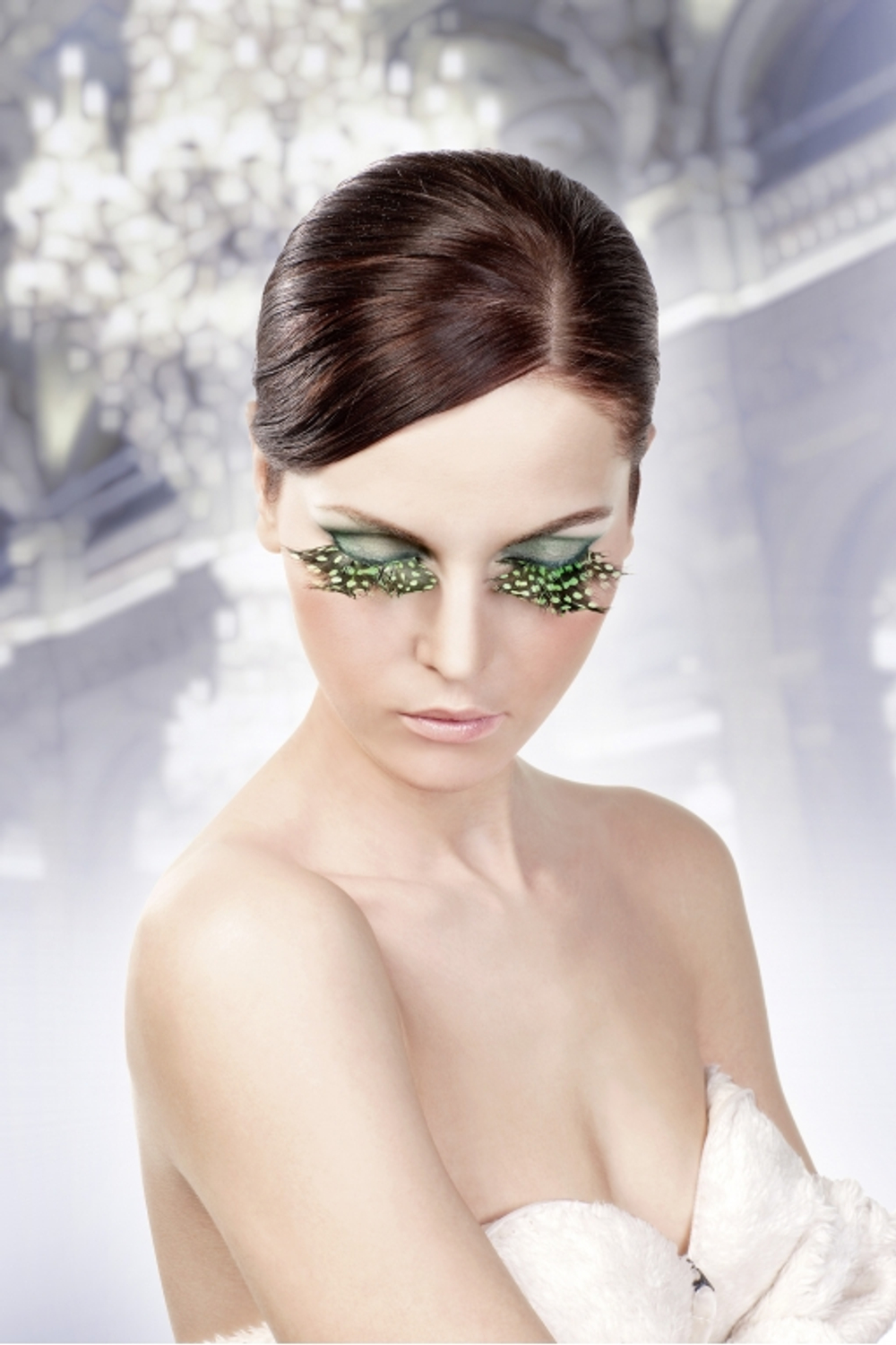 Коричнево-зелёно-фиолетовые ресницы-перья (Цвет: зеленый)