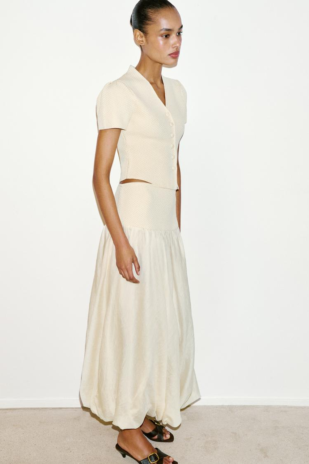 ZARA ВЯЗАНЫЙ ЖАКЕТ, ЭКРЮ