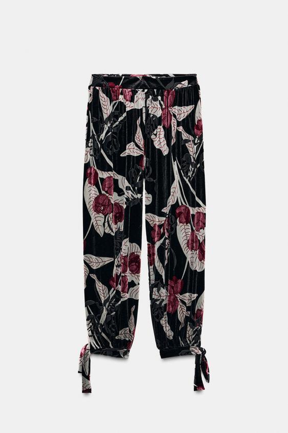 ZARA БАРХАТНЫЕ БРЮКИ-ШАРОВАРЫ, ЧЕРНЫЙ/ЦВЕТ ФУКСИИ