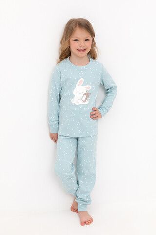пижама  для девочки  К 1621/голубой,цветочные снежинки
