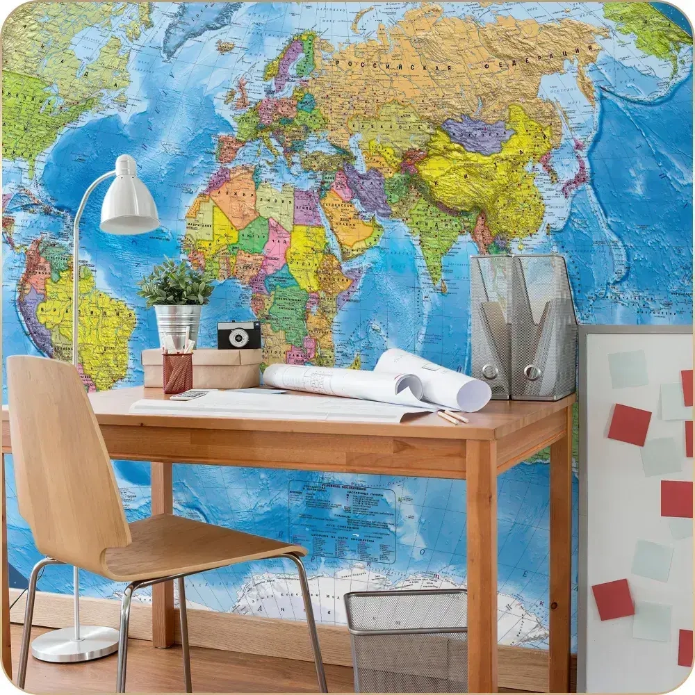 Фотообои 3D Карта Мира в спальню, в гостиную, на кухню 200х130