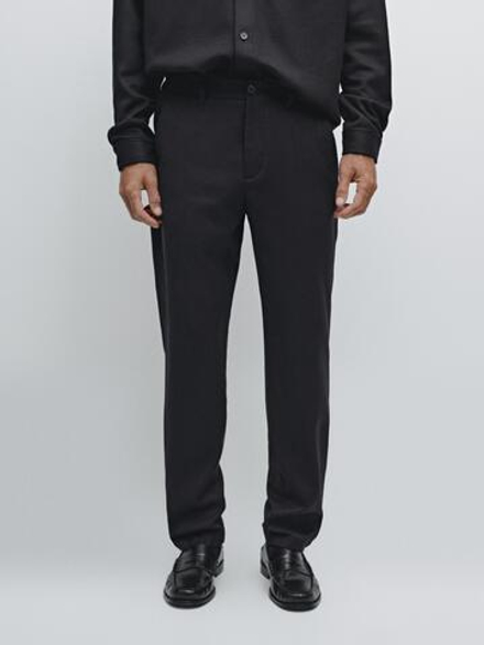 Massimo Dutti Брюки из шерстяной фланели с эластичными вставками по бокам, темно-синий