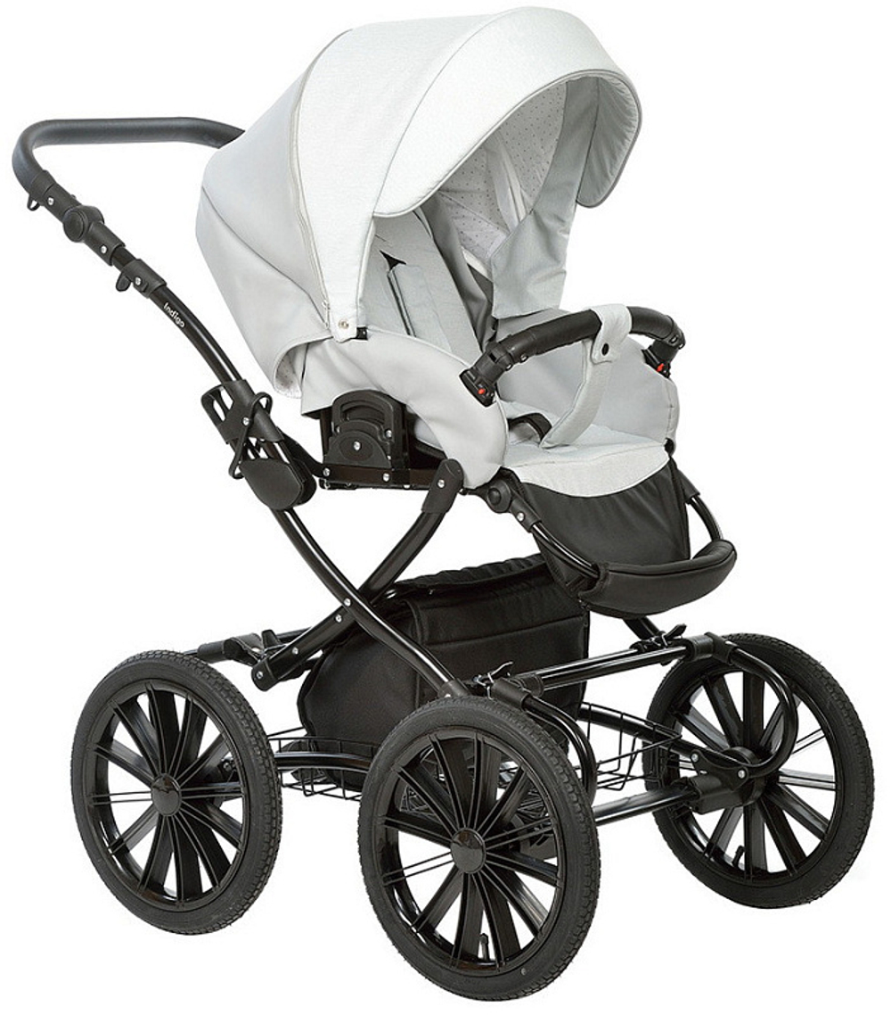 Детская коляска Indigo Porto Classic 14 3 в 1 с автокреслом Avionaut Cosmo Po 02 св.серая кожа+св.серый лен