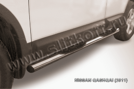 Пороги из нержавейки Nissan Qashqai (2010-2013) d76 с проступями (черный цвет)