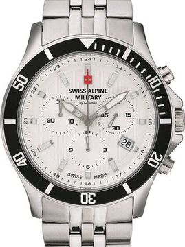 С браслетом Мужские наручные часы с серебряным браслетом Swiss Alpine Military 7022.9132 chronograph 42mm 10ATM