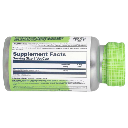 Solaray, True Herbs, лимонник, 580 мг, 100 вегетарианских капсул