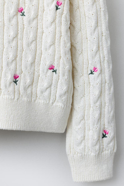 ZARA СВИТЕР С ВЫШИТЫМИ ЦВЕТАМИ, ЭКРЮ