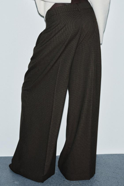 ZARA БРЮКИ WIDE LEG С ЗАЩИПАМИ — ZW COLLECTION, КОРИЧНЕВЫЙ/СИНИЙ