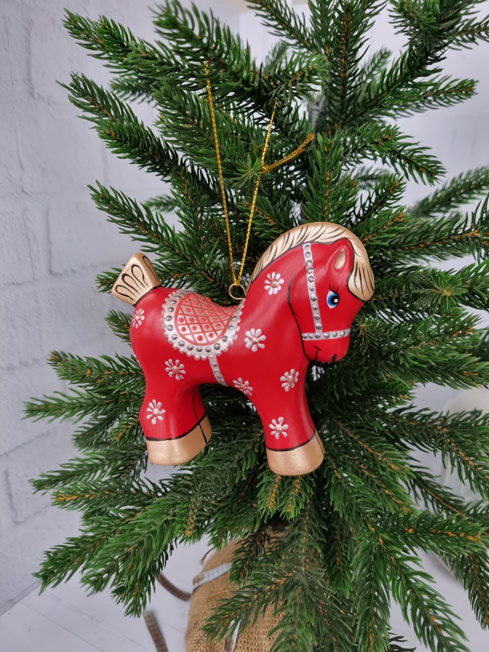 Конь-Огонь ёлочная игрушка из фарфора