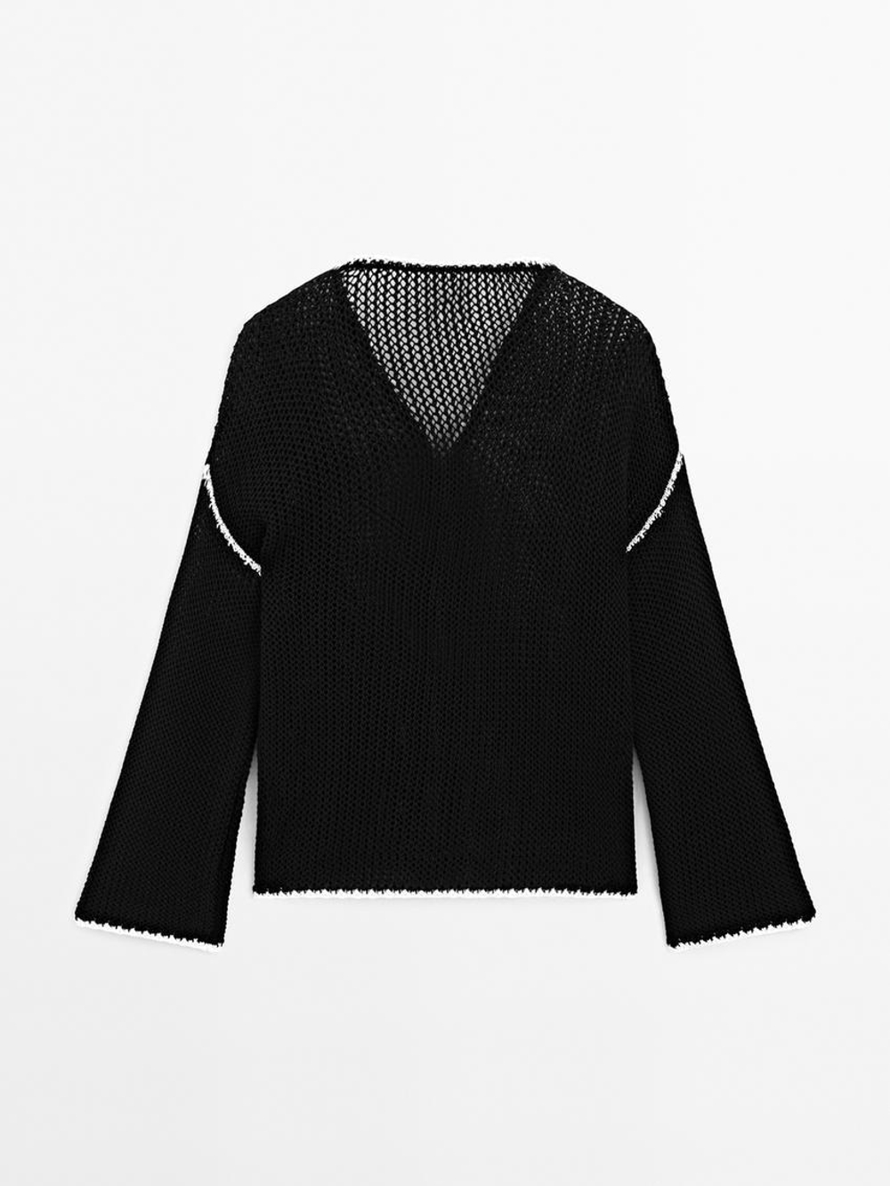 Massimo Dutti Свитер ажурной вязки из 100% хлопка, черный