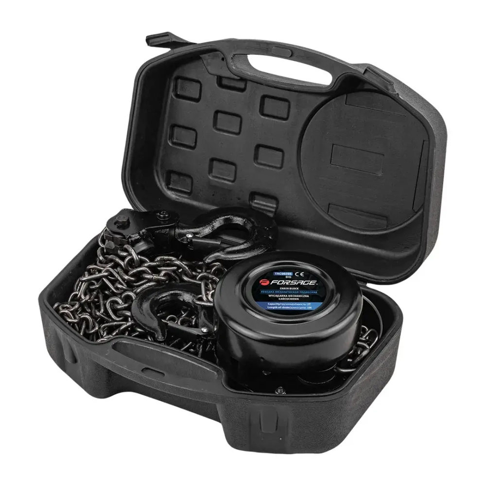 Лебедка механическая подвесная c фиксацией цепи натяжения, 2 т (длина цепи - 2,5м), в кейсе Forsage F-TRC9020S BIG