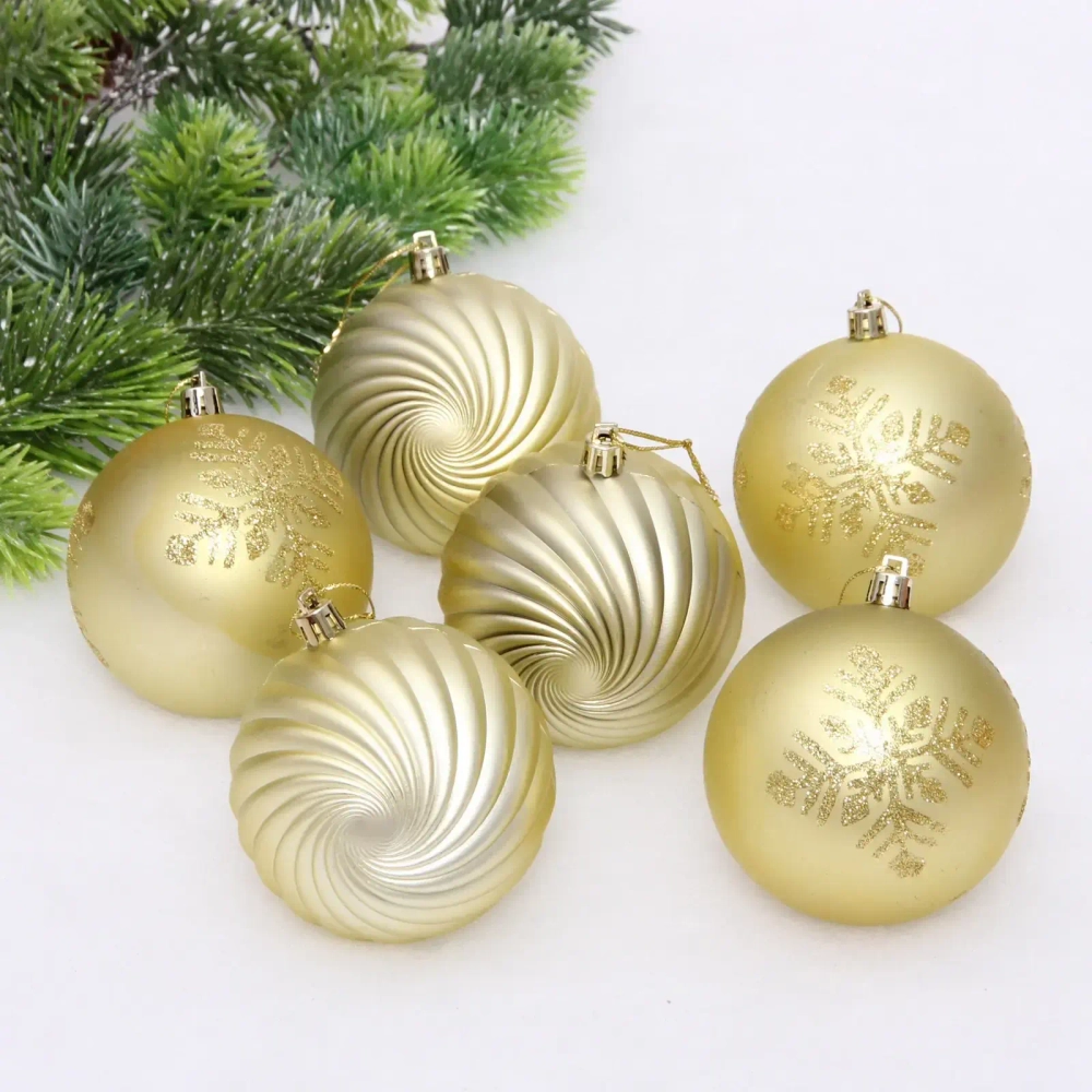 Новогодние шары «Изящные узоры» 8 см (набор 9 шт), Золото