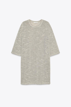 ZARA КОРОТКОЕ ПЛАТЬЕ В СТИЛЕ РУСТИК, БЕЖЕВЫЙ С МЕЛАНЖЕВЫМ ЭФФЕКТОМ