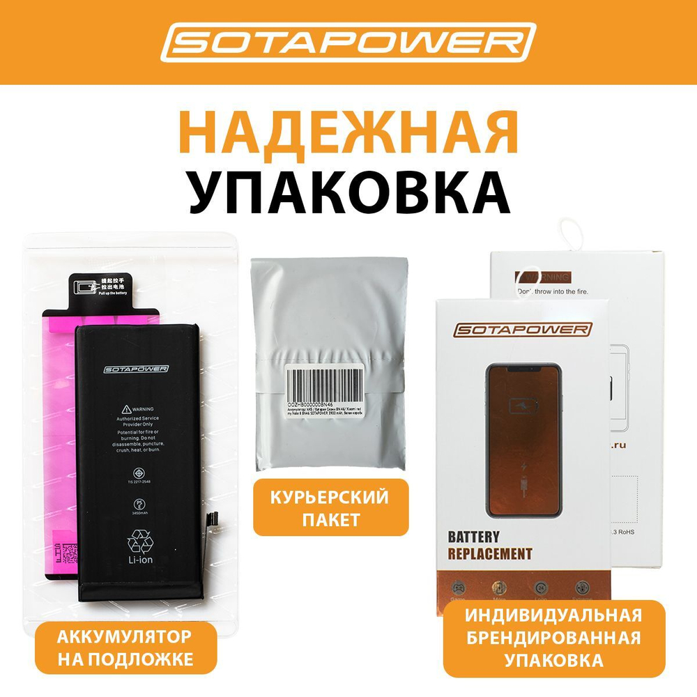 Аккумулятор / АКБ / батарея айфон 12 / iPhone 12 / 12 pro повышенной ёмкости SOTAPOWER 3200 mAh