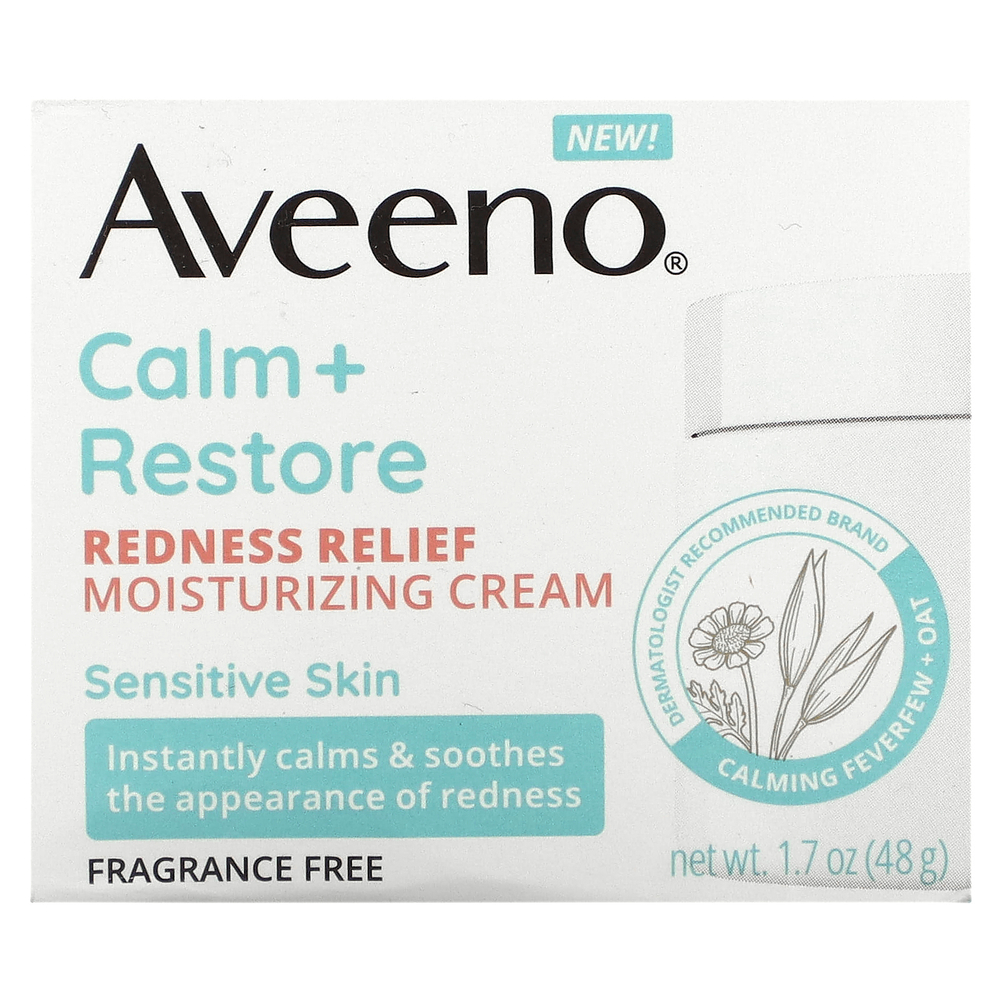 Aveeno, Calm + Restore, увлажняющий крем для снятия покраснений, для чувствительной кожи, без отдушек, 48 г (1,7 унции)