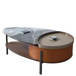 Стол журнальный 9682, 131х73х41 см, экокожа, керамика