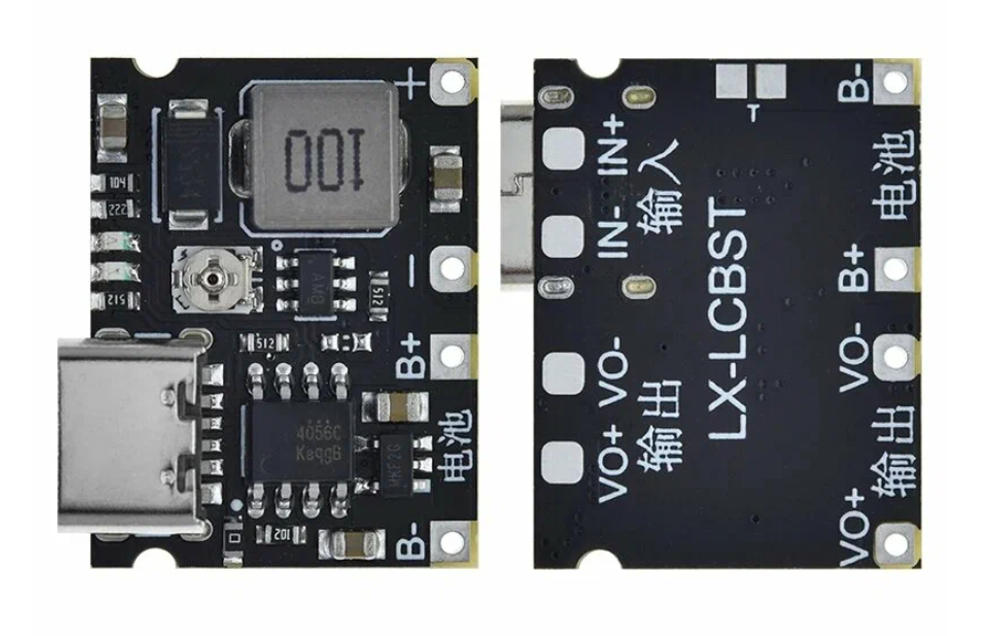 TP4056 зарядная плата Li-ion c повышающим преобразователем (4.2 - 28V) , TYPE-C Black