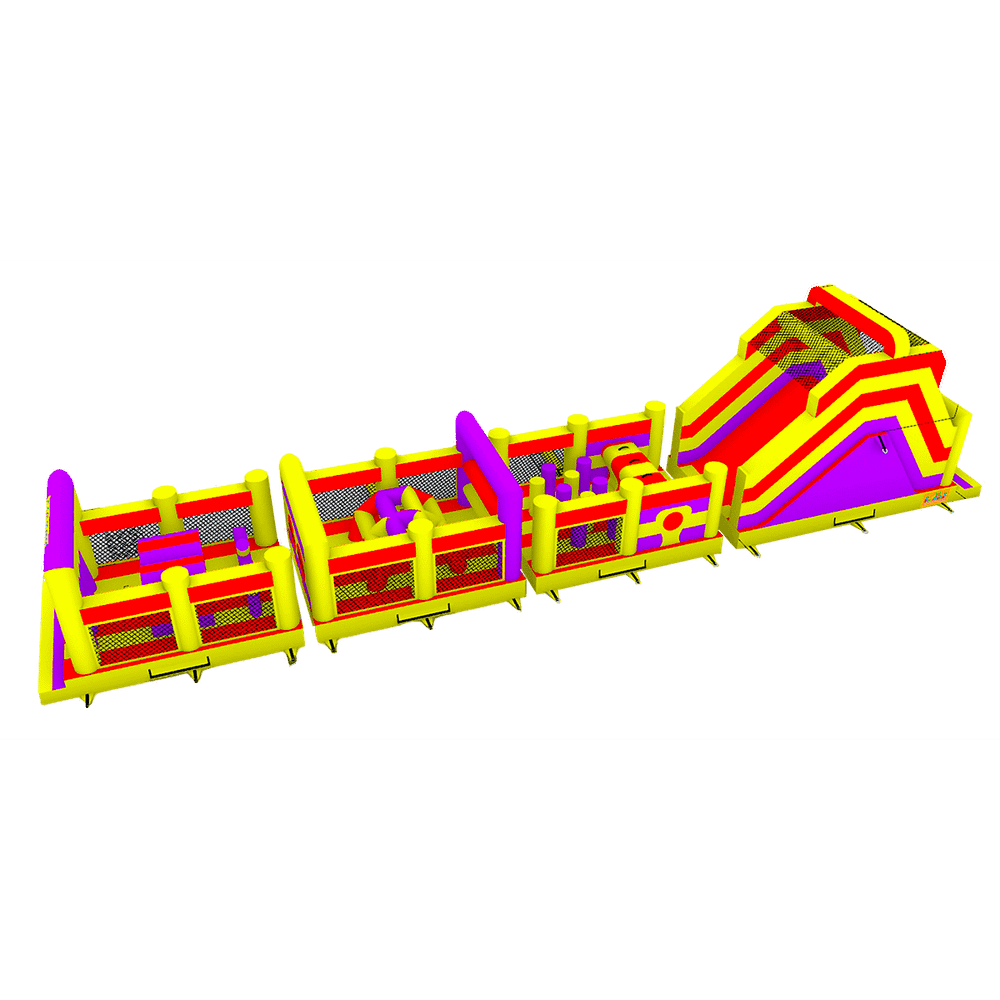 Надувная полоса препятствий “Веселые старты”, 4 отдельных блока, 20*3,5*4,5 м.