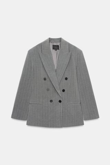 ZARA БЛЕЙЗЕР ОВЕРСАЙЗ В ТОНКУЮ ПОЛОСКУ, СЕРЫЙ/СИНИЙ