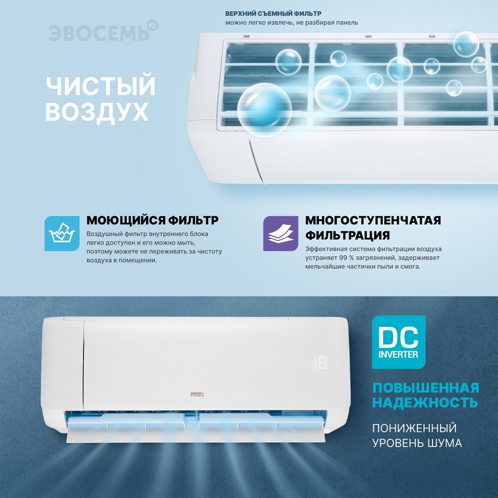 Сплит-система CENTEK CT-65K24 WiFi, инверторная, для помещения до 75 кв.м.
