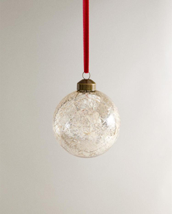 ZARA HOME ЕЛОЧНЫЙ ШАР С ЭФФЕКТОМ КРАКЛЕ, СЕРЕБРЯНЫЙ