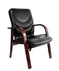 Кресло для посетителей Leeds Wood D кожа черная