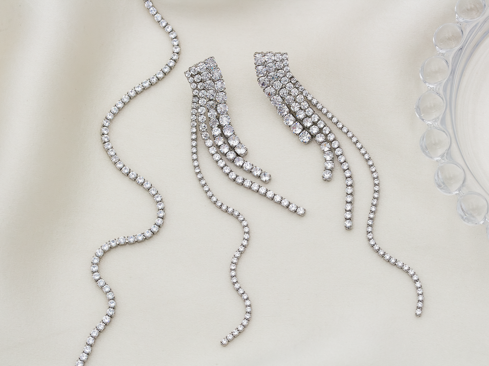 Серьги Вечерние, 98мм, со стразами