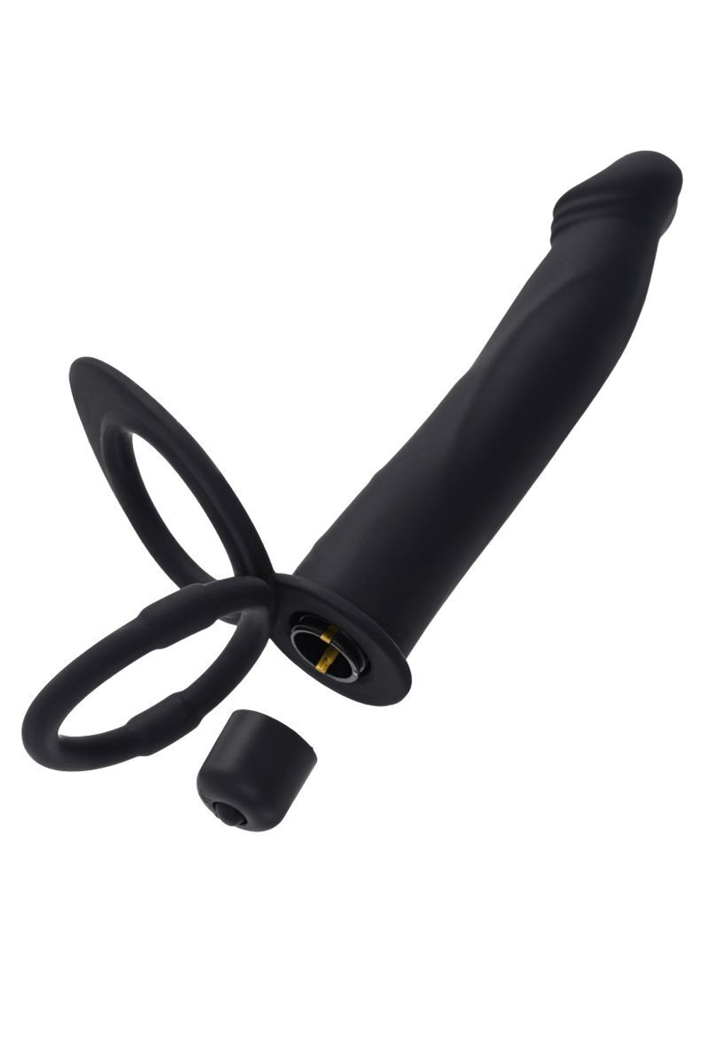 Черная насадка на пенис для двойного проникновения - 19 см. (Цвет: черный)