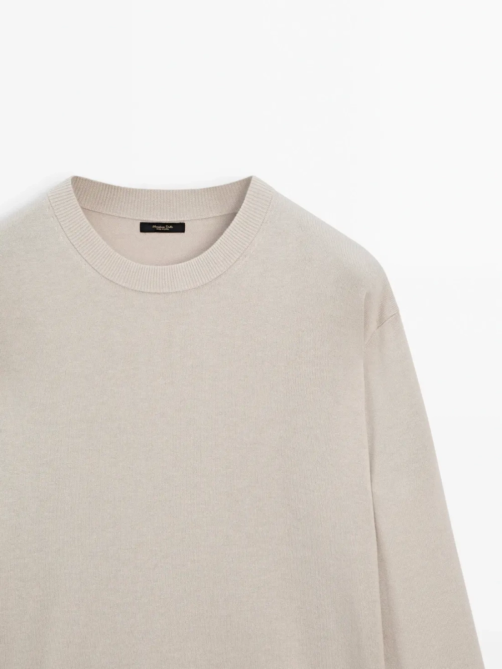 Massimo Dutti Шерстяной свитер с круглым вырезом, бежевый