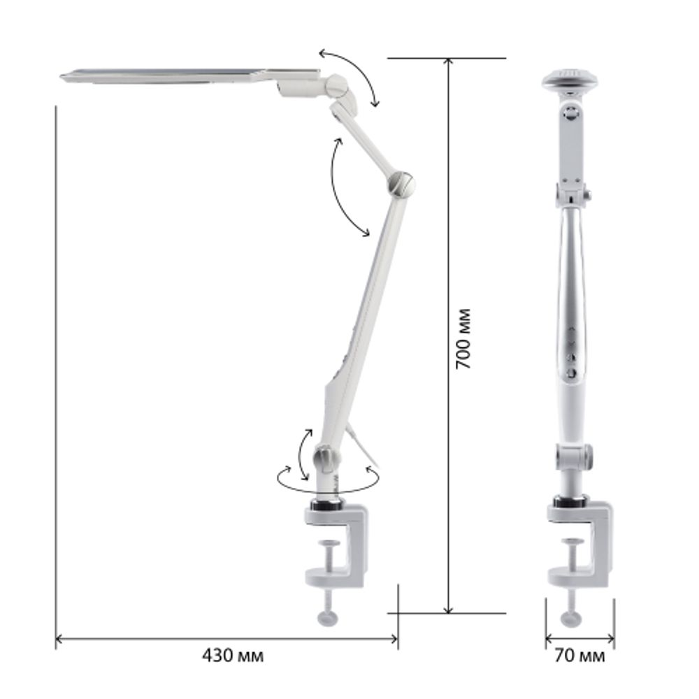 Настольный светильник ЭРА NLED-496-12W-S светодиодный на струбцине серебро | Светодиодные настольные лампы