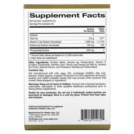 Витамин C California Gold Nutrition, липосомальный витамин C, 1000 мг, 30 пакетиков по 6 мл (0,2 жидк. унции)