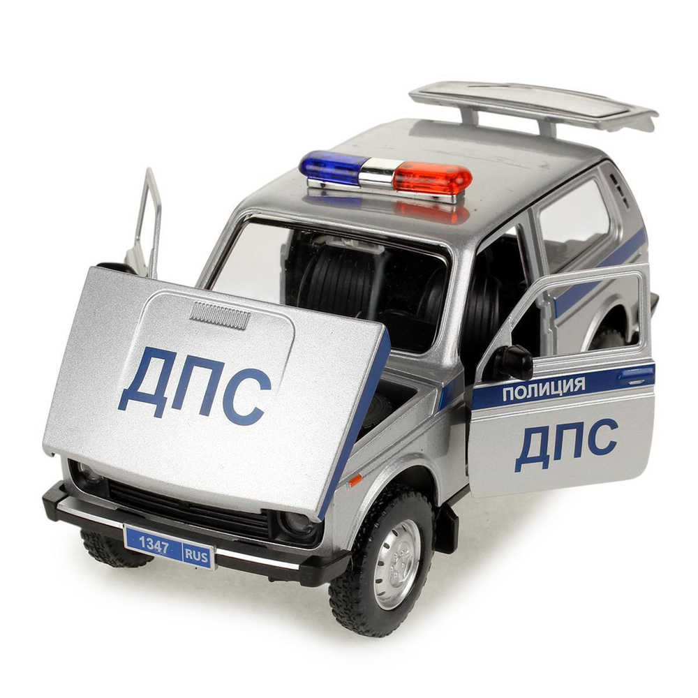 Модель ин. мет. "Lada 4x4 Полиция" 18.5см, свет-звук, двер, кап,баг, серый FY2408P (Технопарк)