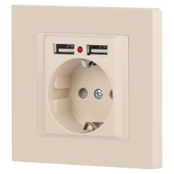 Розетка Intro Accent 6-410-02 с заземлением 2P+E Schuko со шторками 16А-250В + 2хUSB IP20 СУ слоновая кость | Intro
