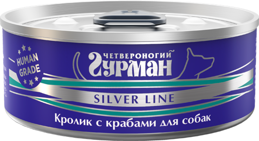 Корм консервированный для собак Четвероногий гурман &quot;Silver line Кролик с крабами&quot;, 100 г